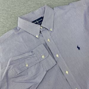 Ralph Lauren Yarmouth Blue Pinstripe LS Button Down Shirt Mens 18 34/35